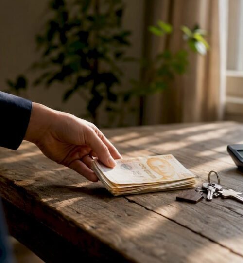 Hands exchanging money and keys