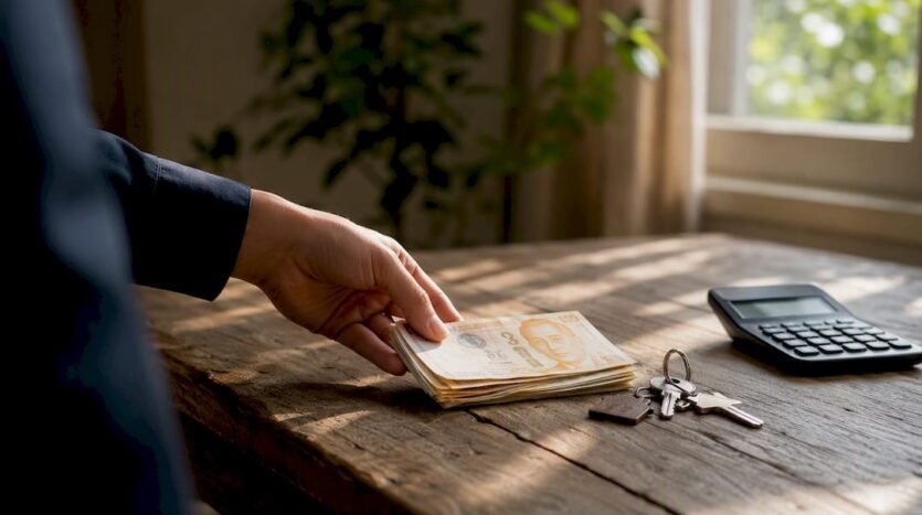Hands exchanging money and keys