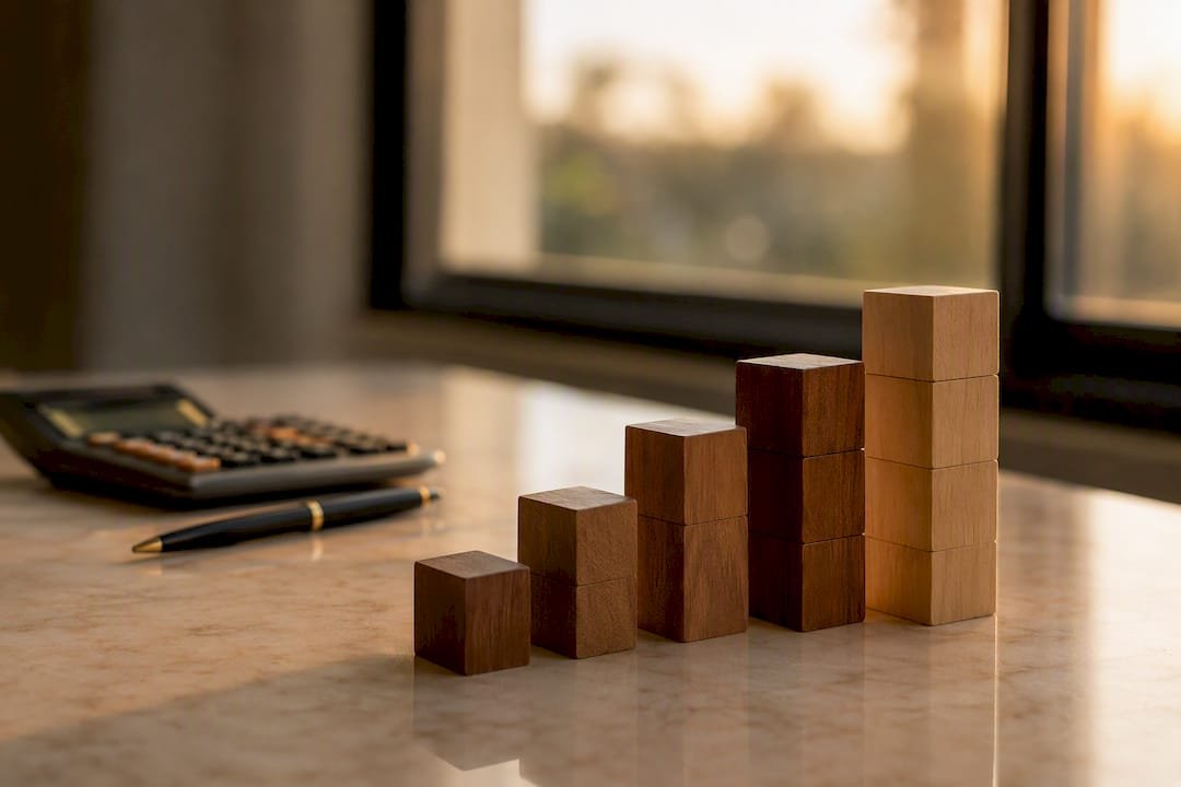 Stacked wooden blocks representing price tiers