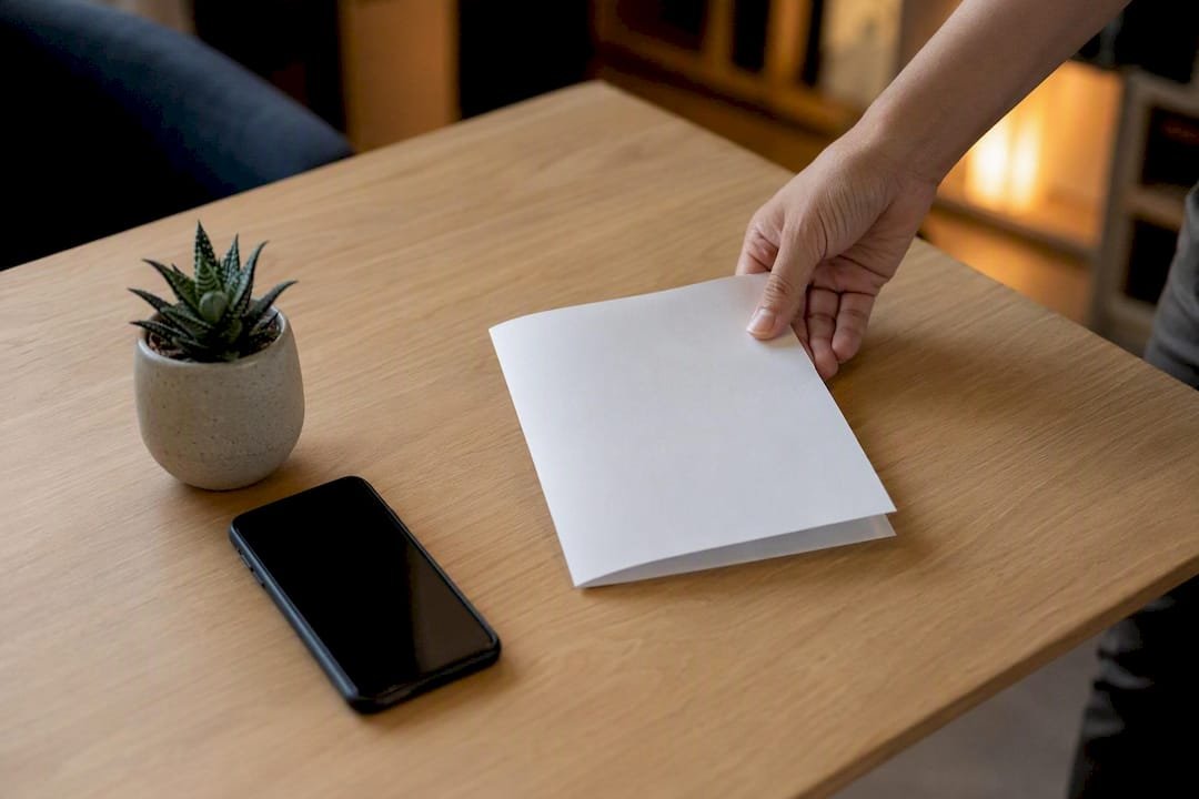 Hand placing home valuation report on table