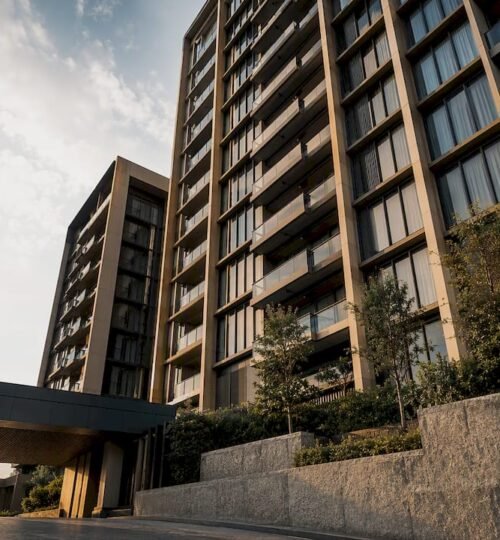 Singapore private condominium facade in warm light