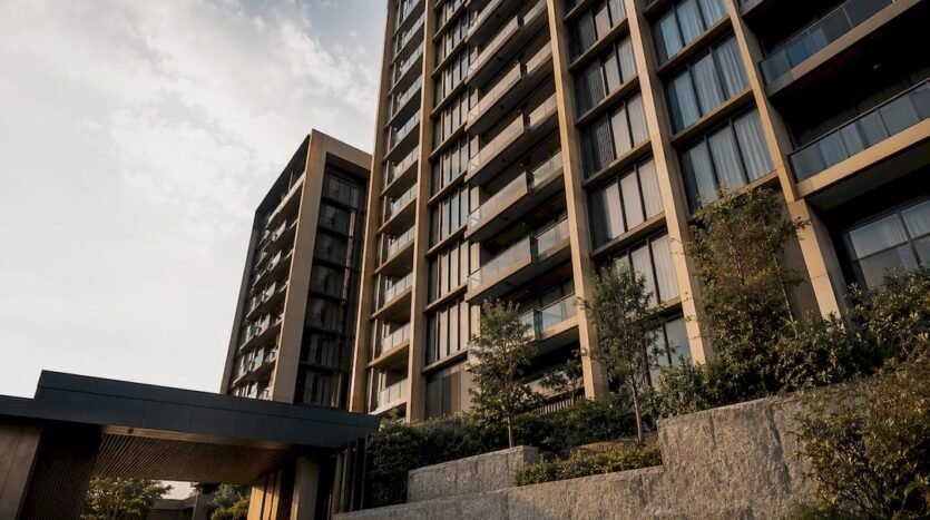 Singapore private condominium facade in warm light