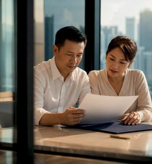 Co-owners reviewing Singapore property ownership documents