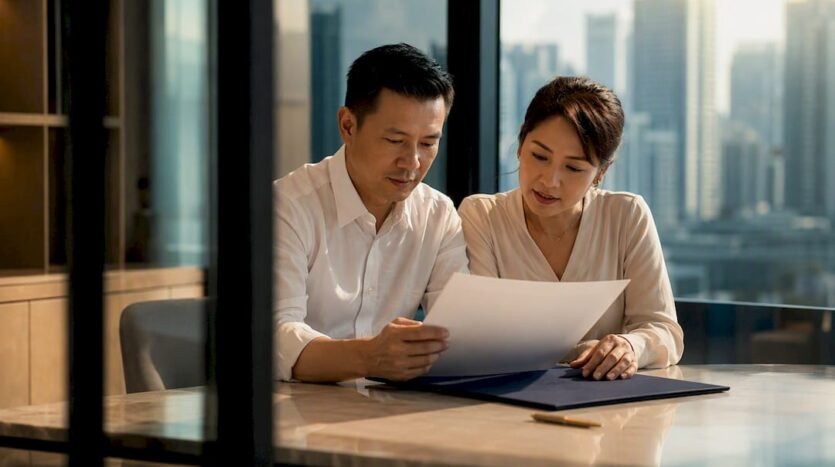 Co-owners reviewing Singapore property ownership documents