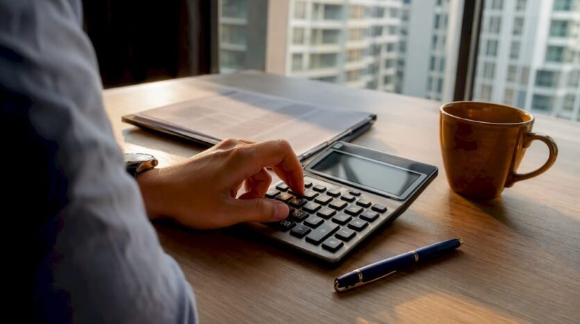 Borrower calculating mortgage affordability at home