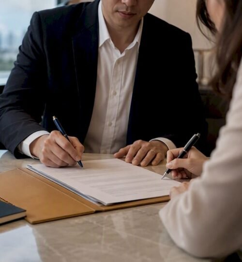 Buyer and seller signing property option agreement