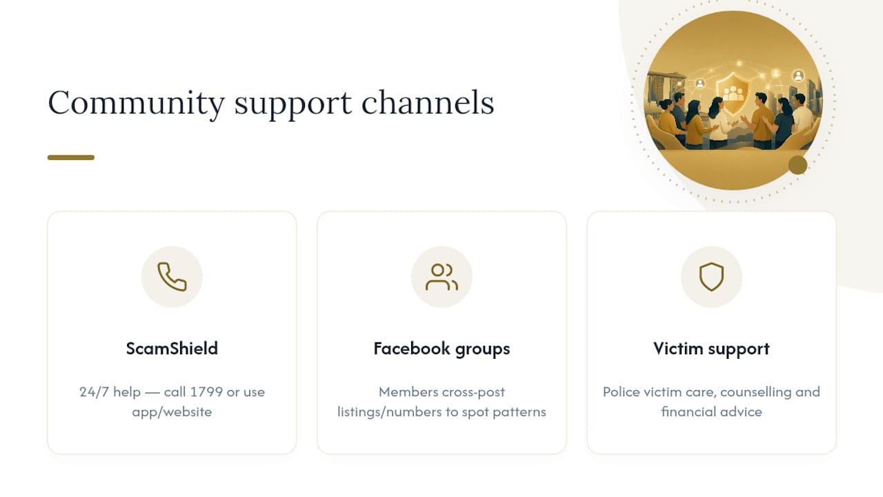 Community resources and support for scam victims — overview diagram