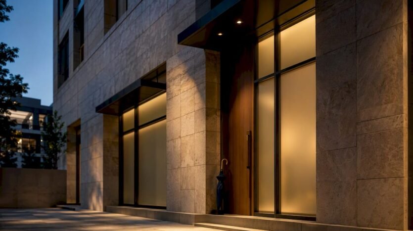 Singapore property facade at blue hour
