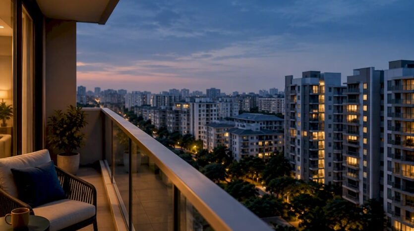 Singapore apartment blocks at blue hour