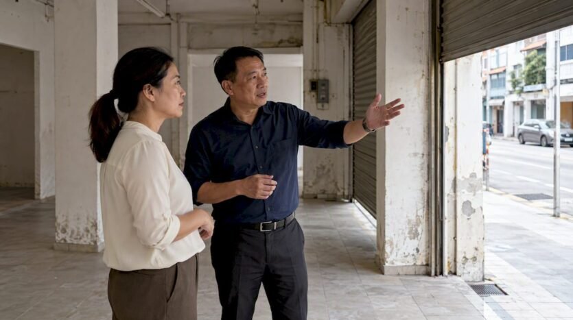 Investor inspecting a Singapore commercial property