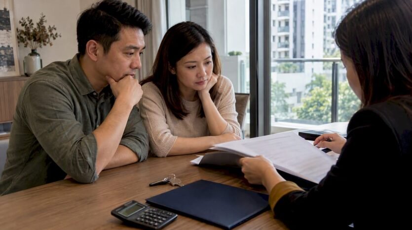 Couple discussing a property share transfer