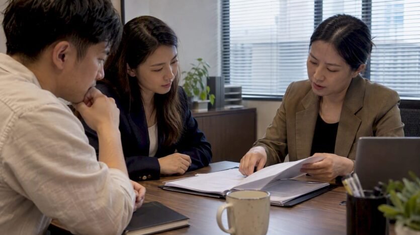 Co-owners reviewing a property ownership agreement