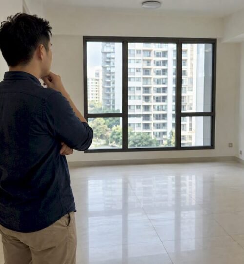 Buyer assessing space in a Singapore condo