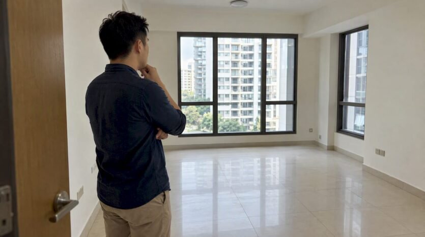 Buyer assessing space in a Singapore condo